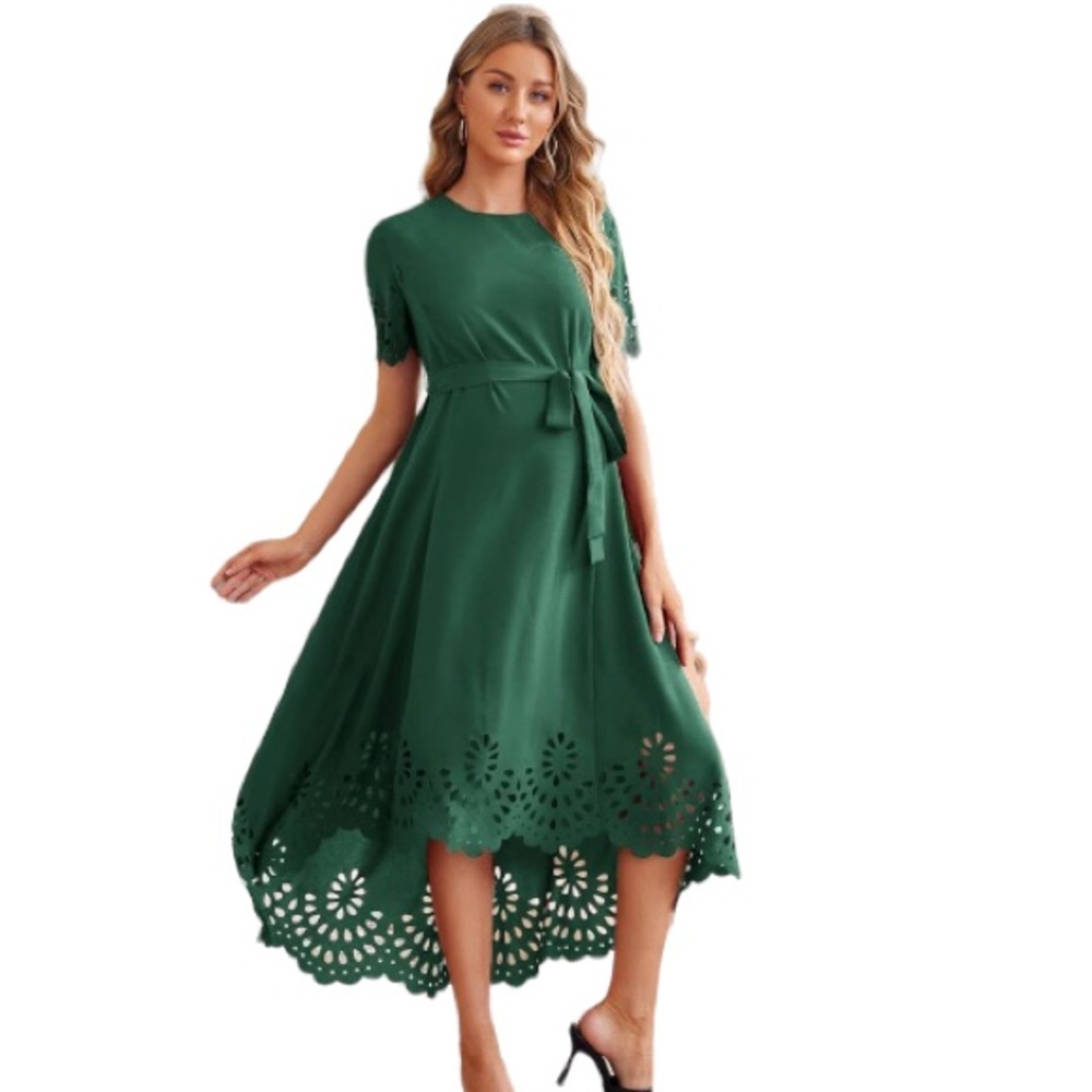 Dress green high low maternity nursery fashion maxi xs - Picture 3 of 13